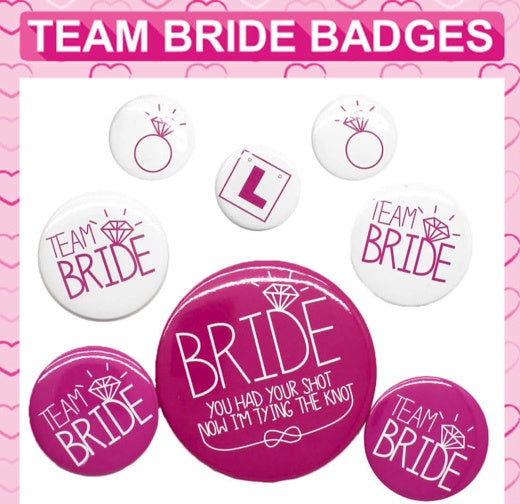 TEAM BRIDE BADGES (8PCS)